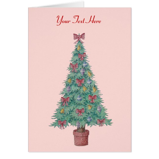 Cartão arcos e sinos vermelhos na árvore decorada para o  (Frente)