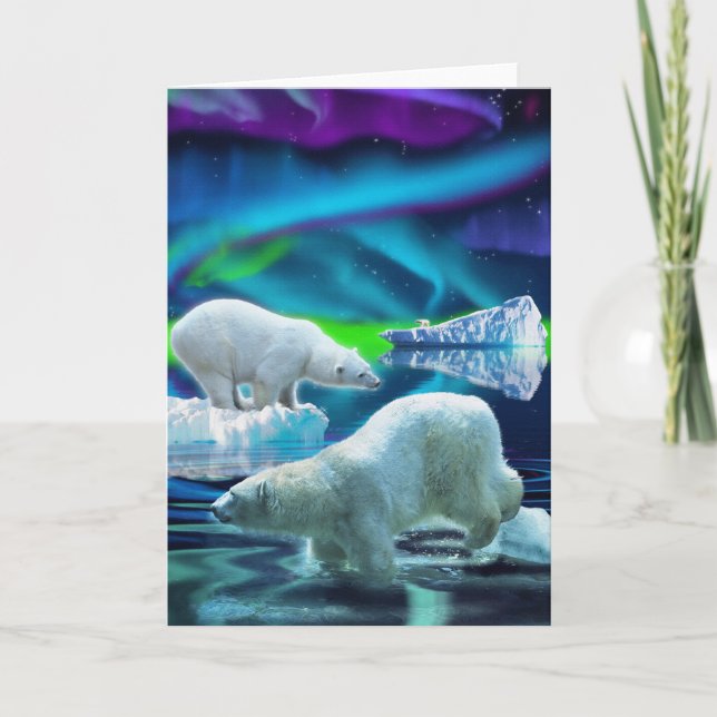 Cartão Arctic Polar Bears & Aurora Art Greeting Cards (Frente)