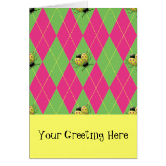 Cartão Argyle Ladybug Rosa & Verde