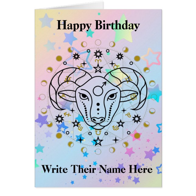 Cartão Aries Astrology Birthday Card março 21-Abril 19 (Frente)