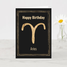 Cartão Aries the Ram Happy Birthday gold zodilogia