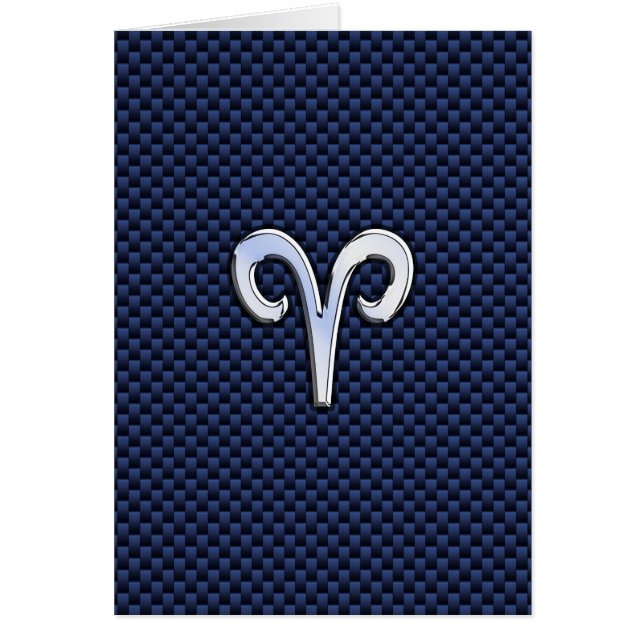 Cartão Aries Zodiac Sign on Navy Blue Carbon Fiber Print (Frente)