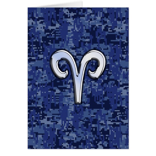Cartão Aries Zodiac - Sinal no Marinho Blue Digital Camo  (Frente)