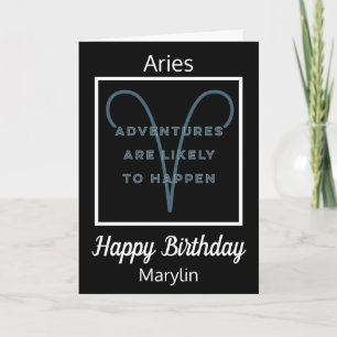 Cartão Aries Zodioday Cotação em Azul e Negro no Aniversá