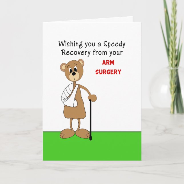 Cartão Arm Surgery Greeting Card-Bear in Cast with Cane (Frente)