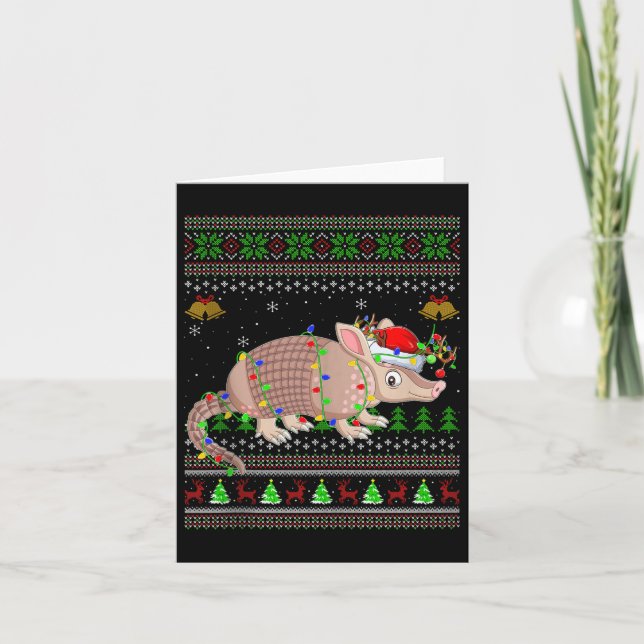 Cartão Armadillo Ugly Christmas Sweaters Holiday Santa Cu (Frente)