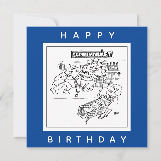 Cartão Armazenar detetives em uma caricatura de supermerc (Frente)