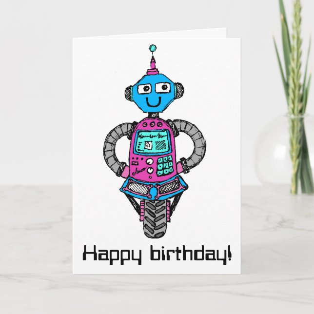 Cartão Arnie Robot: Rosa e azul (Frente)