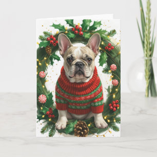 Cartão Aro de Natal de Bulldog Francês Arte de Feriado