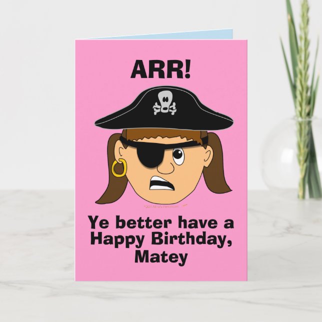 Cartão Arr Pirate Girl Funny Birthday Card Template (Frente)