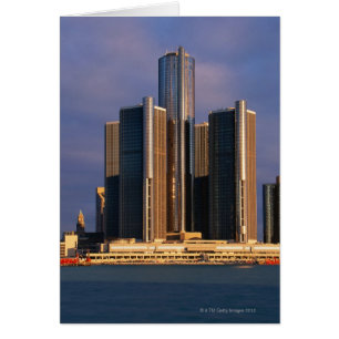 Cartão Arranha-céus pela água em Detroit 3