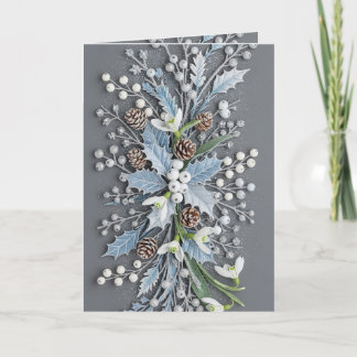 Cartão Arranjo Floral de Neve de Inverno Geado