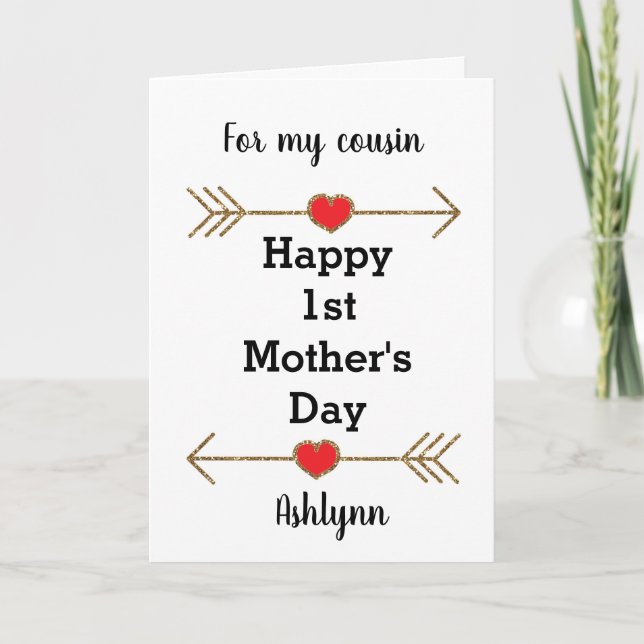 Cartão Arrows and Hearts 1st Mother's Day Cousin (Frente)