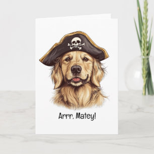 Cartão Arrr Matey Pirata Cão Retriever Dourado Caveira