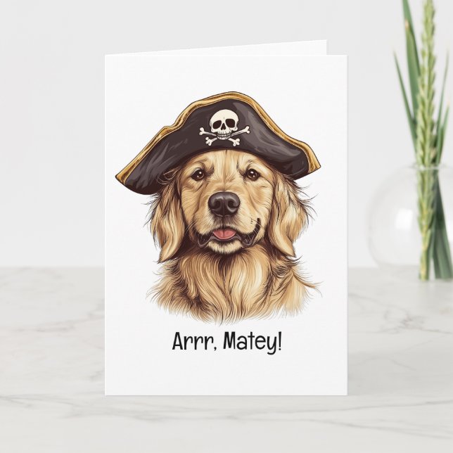 Cartão Arrr Matey Pirata Caveira de Cachorro Retriever Do (Frente)