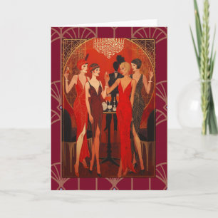 Cartão Art Deco - As senhoras de vermelho