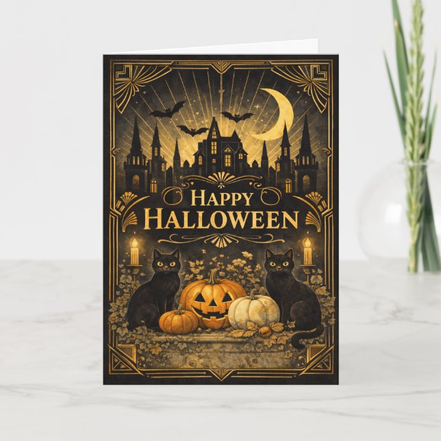 Cartão Art Deco Black Gold Halloween (Frente)