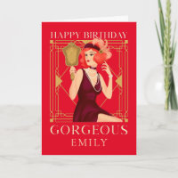 Art Deco Feliz Aniversário Garganta Lady Mirror Re