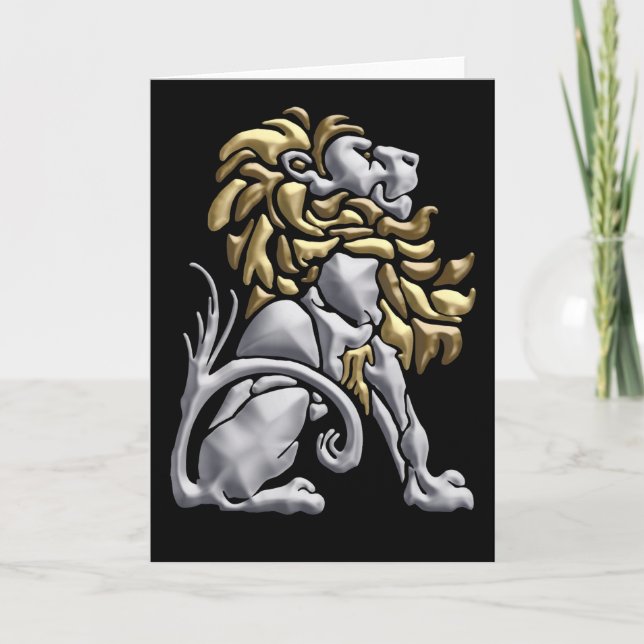 Cartão Art Deco Lion Note Card - silver & gold (Frente)