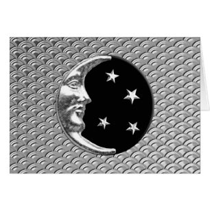 Cartão Art Deco Moon e estrelas - Black and Silver