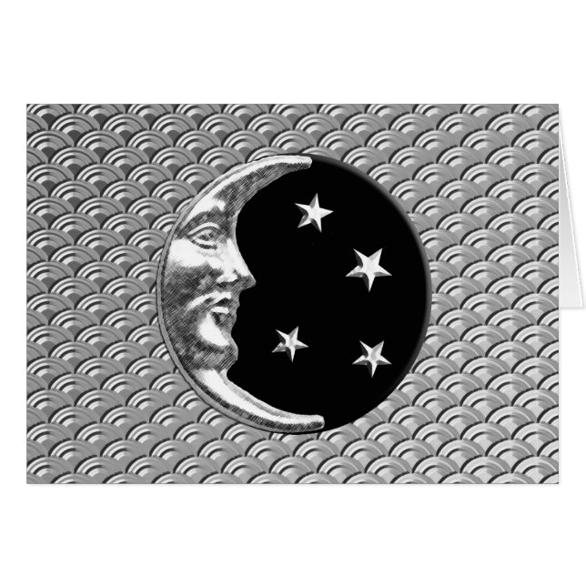 Cartão Art Deco Moon e estrelas - Black and Silver (Frente horizontal)