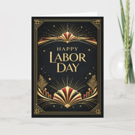 Cartão Art Deco Patriotic Gold Tribute Happy Labor Day