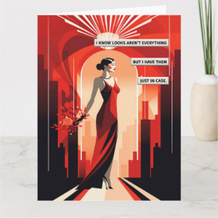 Cartão Art Deco Red Vress Mulher