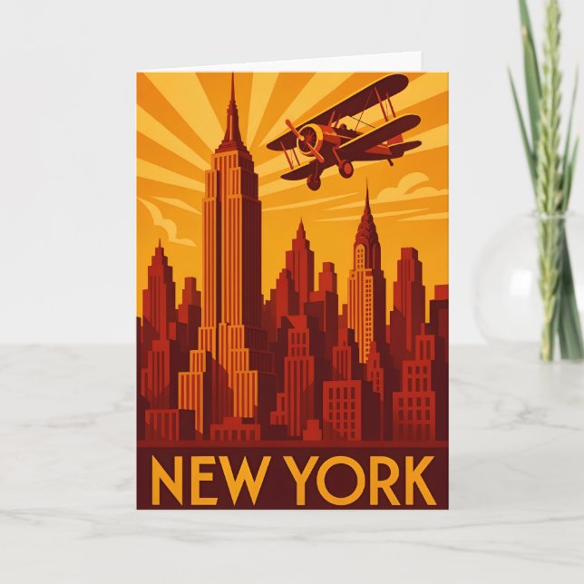 Cartão Art deco style New York skyline greetings card (Frente)