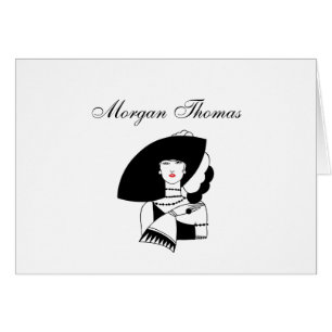 Cartão Art Deco Woman Em Big Hat Luva RL