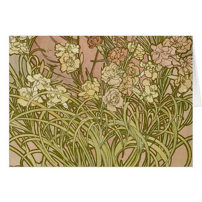 Cartão Art Nouveau Alfonse Mucha Floral (Frente Horizontal)
