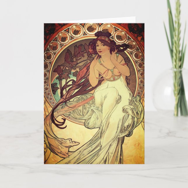 Cartão Art nouveau Alphonse Mucha elegante vintage mulher (Frente)