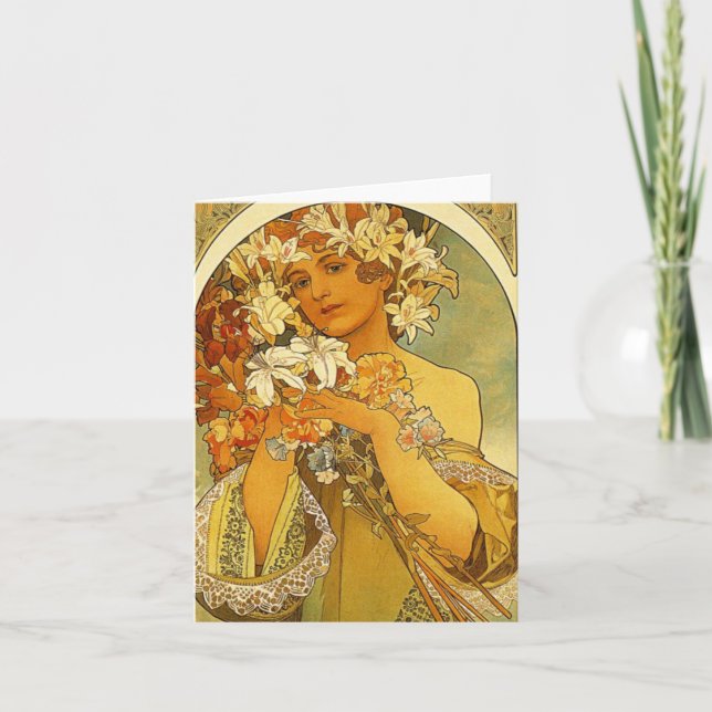 Cartão Art Nouveau Alphonse Mucha Flower Note Card (Frente)