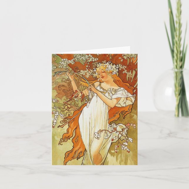 Cartão Art Nouveau Alphonse Mucha Spring Note Card (Frente)