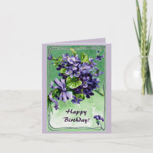 Cartão Art nouveau border violets birthday