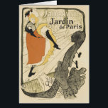 Cartão Art Nouveau Dancer Jane Avril por Toulouse Lautrec<br><div class="desc">Ilustração de Vintage Art Nouveau publicando poster design com Jane Avril, Jardin de Paris, por Henri de Toulouse-Lautrec, 1893. Jane Avril (nascer Jeanne Richepin 1868-1943) foi uma das dançarinas de lata de lata mais famosas de uma boate em Montmartre e ficou famosa através das pinturas de Toulouse-Lautrec. Este anúncio mostra...</div>