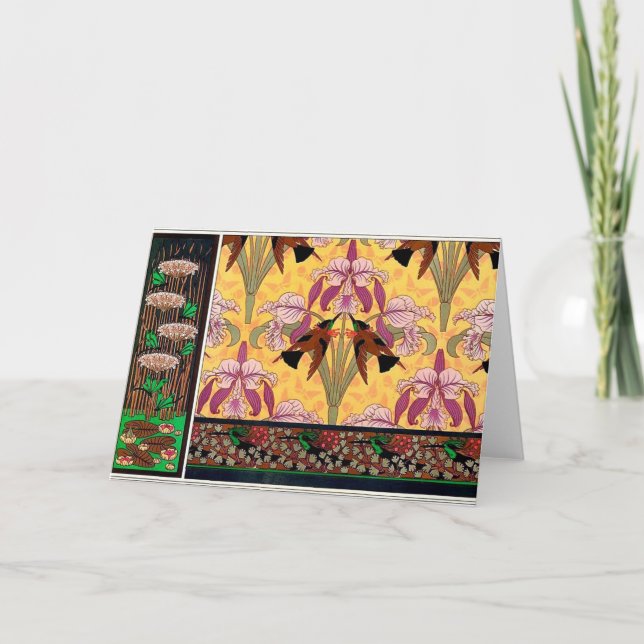 Cartão Art nouveau hummingbird flor verneuil arte (Frente)