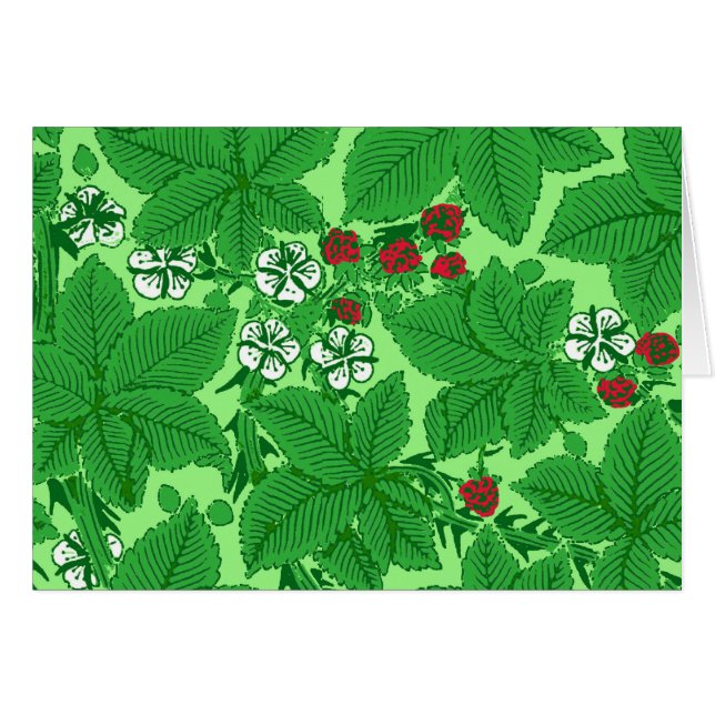 Cartão Art Nouveau Morangos e Folhas, Verde limão (Frente horizontal)