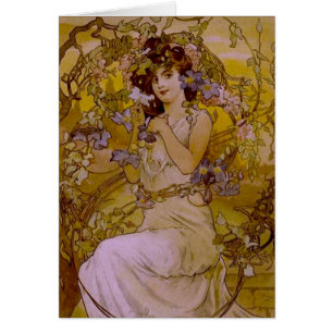 Cartão Art Nouveau Mulher com Clematis