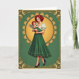Cartão Art Nouveau Mulher de Cabelo Ruivo
