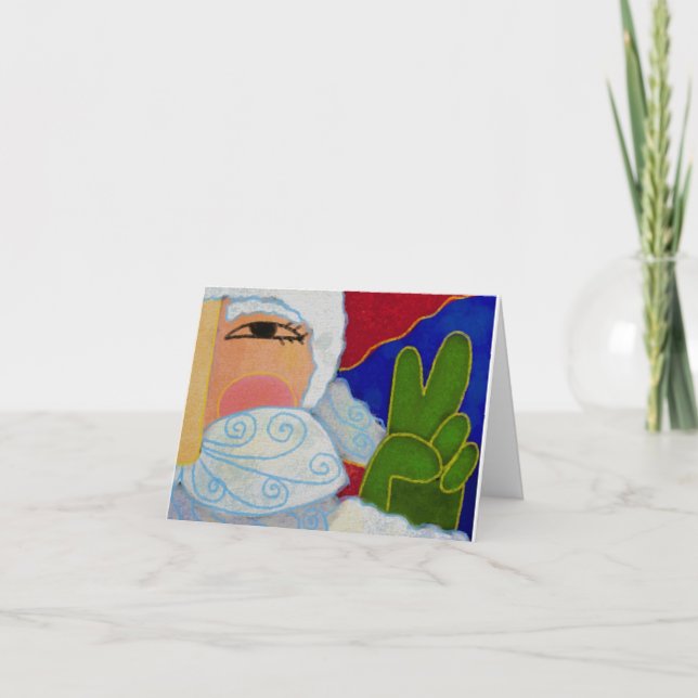 Cartão Arte abstrata do Papai Noel com sinal de paz (Frente)
