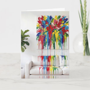 Cartão Arte abstrata em tela de aniversário pingando