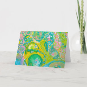 Cartão Arte Acírica de Fluidos Verde e Rosa Selvagens