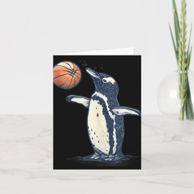 Cartão Arte Animal Basquetebol Pinguim Amante de Basquete (Frente)