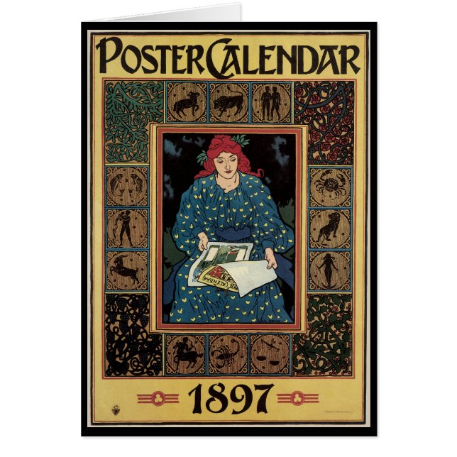 Cartão Arte Antiga Modernista, Mulher Lendo Livro de Astr (Frente)