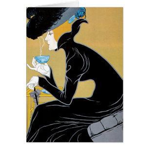 Cartão Arte Antiga Modernista, Senhora Bebendo Chá Marco 