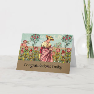 Cartão Arte Antigo Jardim Crescer Flor Mulher