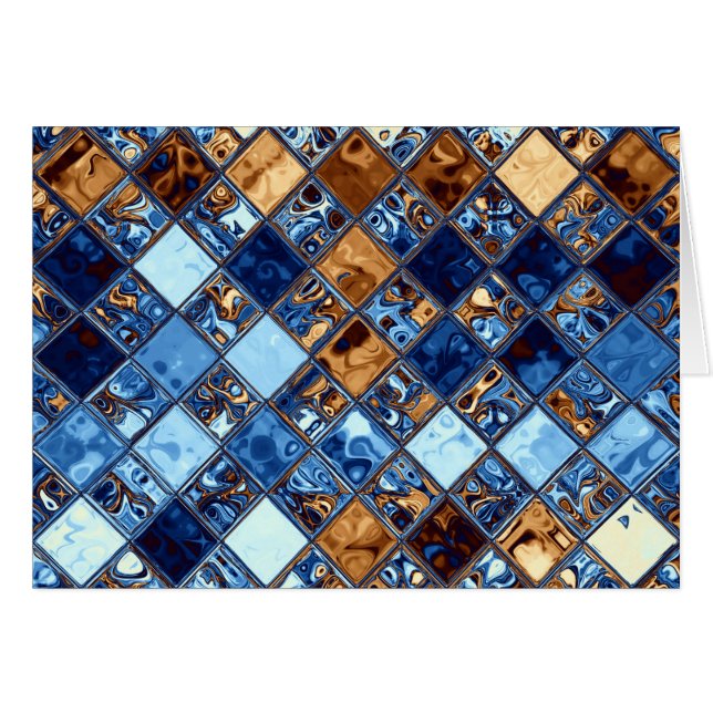 Cartão Arte azul do original do teste padrão de mosaico (Frente Horizontal)