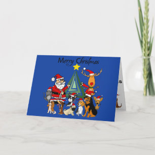 Cartão Arte bonita do Papai Noel e Rena e amigos cães
