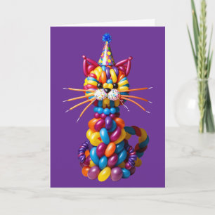 Cartão Arte Colorida de Gato Balão Engraçado Humor Animal
