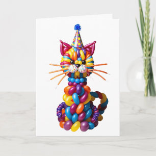 Cartão Arte Colorida de Gato Balão Engraçado Humor Animal